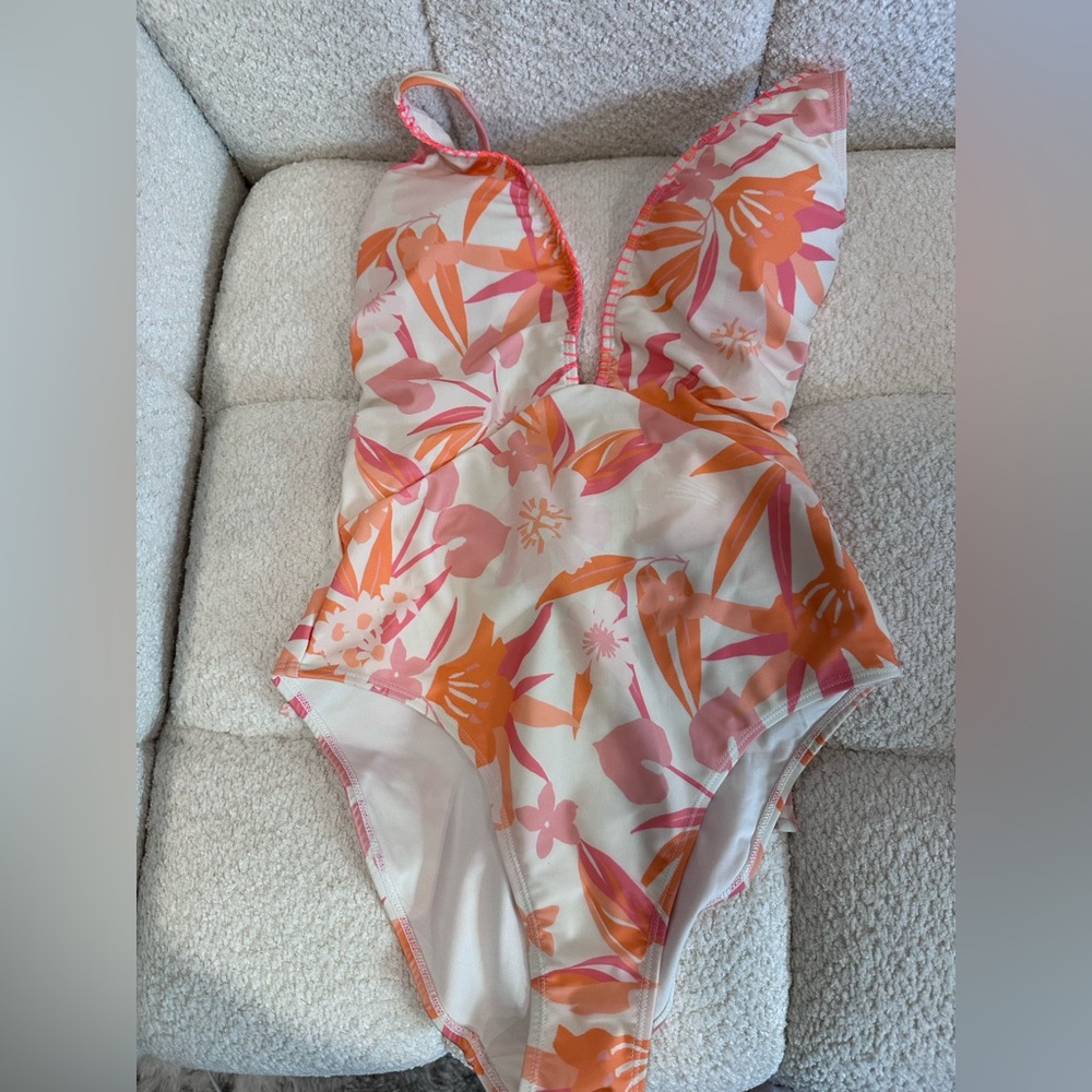 ASOS Floral One-Piece Swimsuit in Orange & Pink